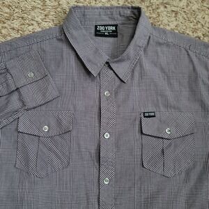 Zoo York Purple Plaid‎ Men Sz XL Long Sleeve Double Pocket Button Up